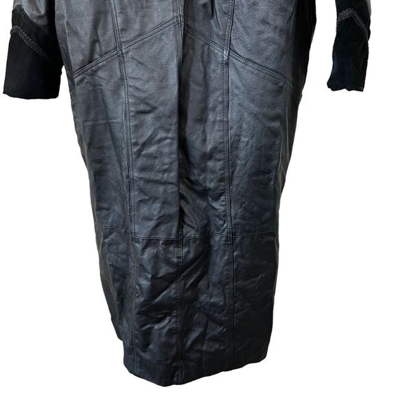 Vintage Greg Bell Leather 80’s Matrix Black Paisley Patchwork Long Trench Coat - Picture 15 of 16